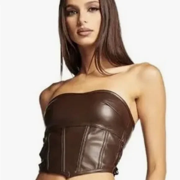 I.AM.GIA Brown Faux Leather Strapless Corset Top - Picture 2 of 14